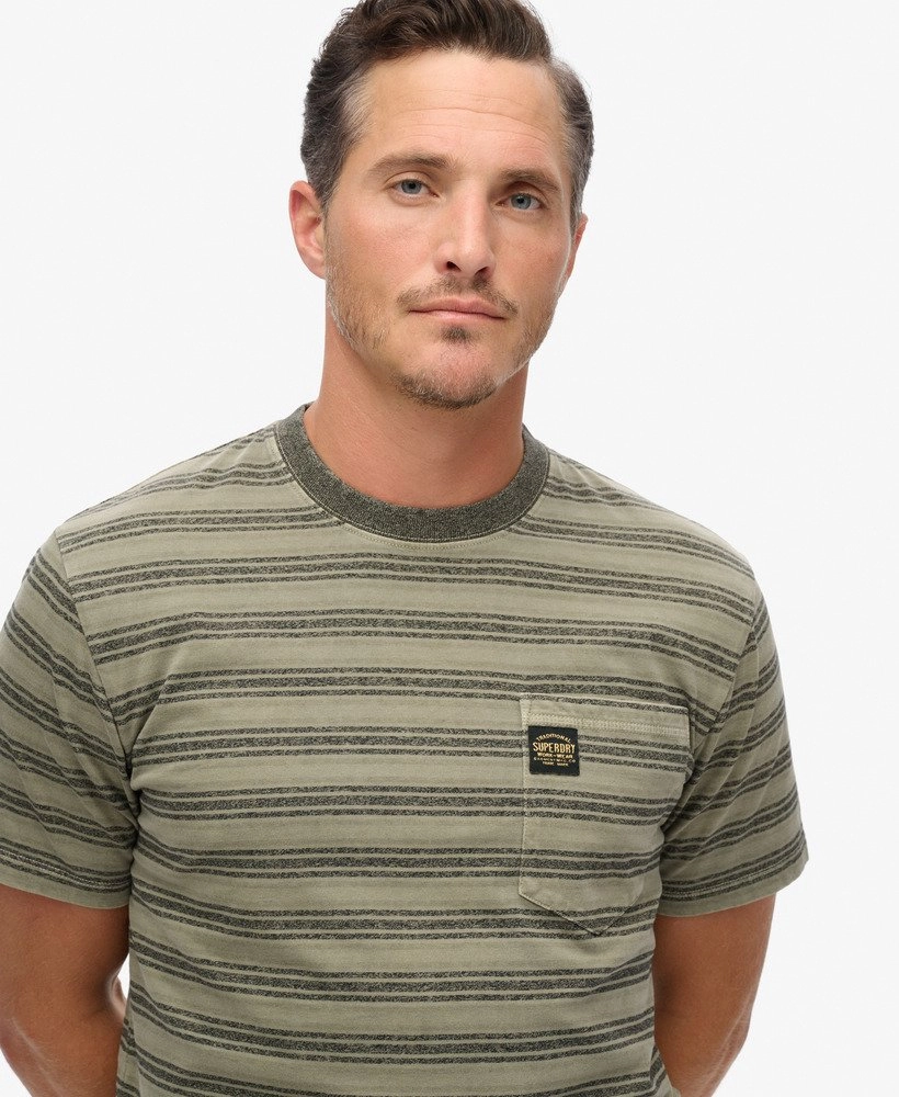 Textured Stripe Pocket T Shirt | Washed Olive Stripe