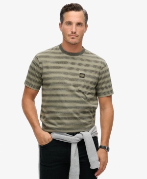 Textured Stripe Pocket T Shirt | Washed Olive Stripe