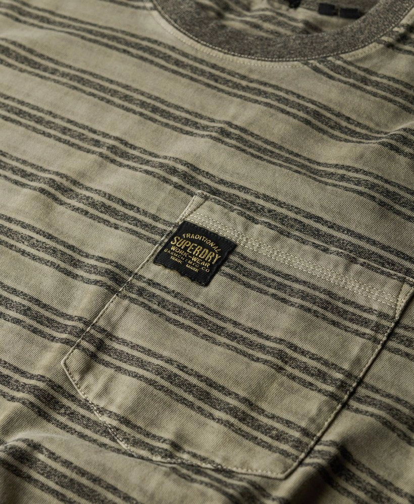 Textured Stripe Pocket T Shirt | Washed Olive Stripe