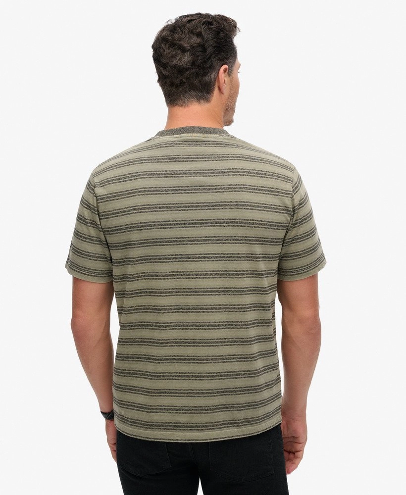 Textured Stripe Pocket T Shirt | Washed Olive Stripe