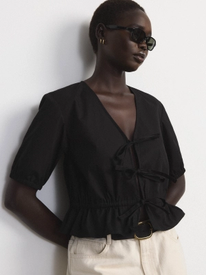 The Tie Front Blouse in Black