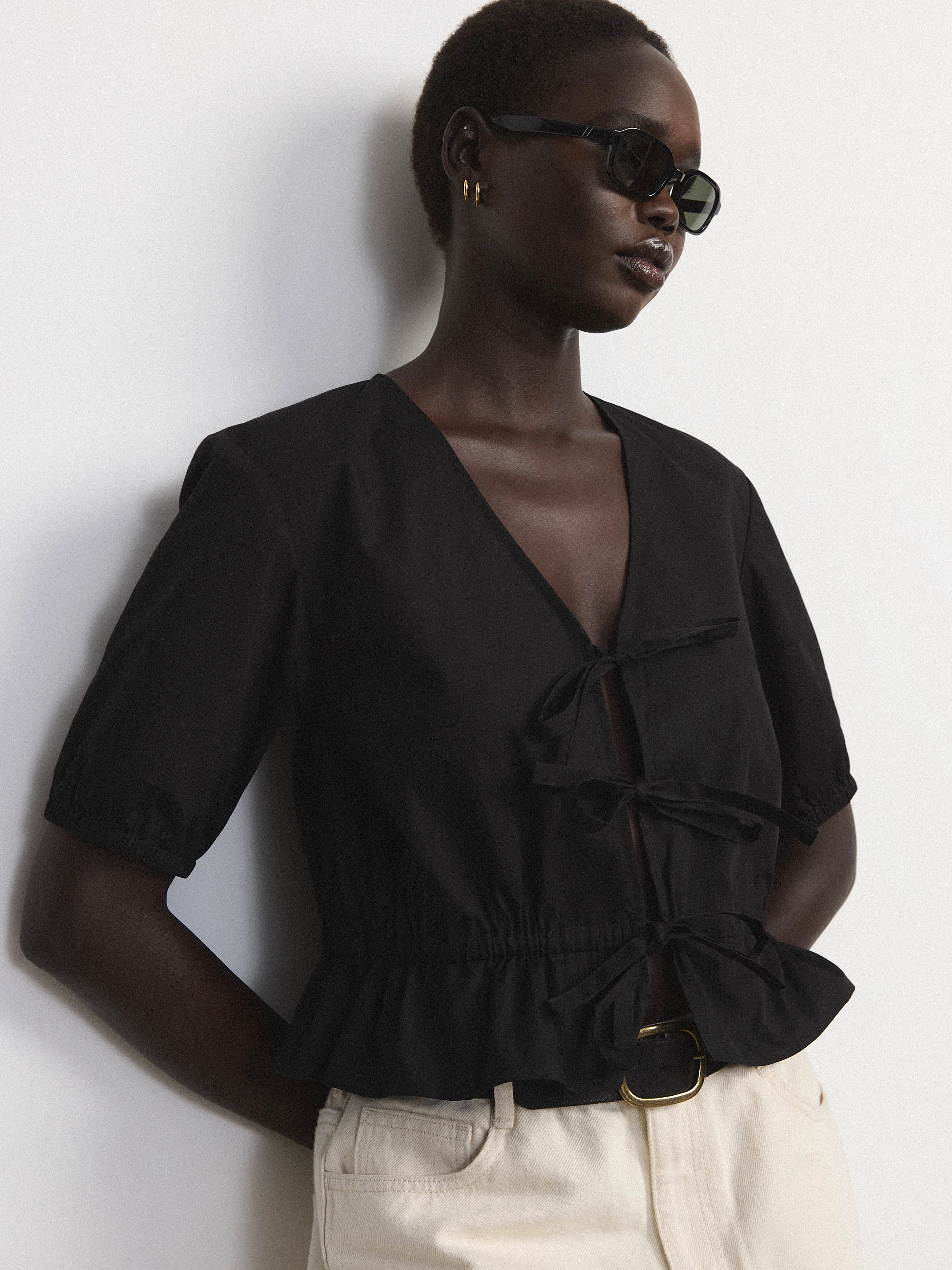 The Tie Front Blouse in Black
