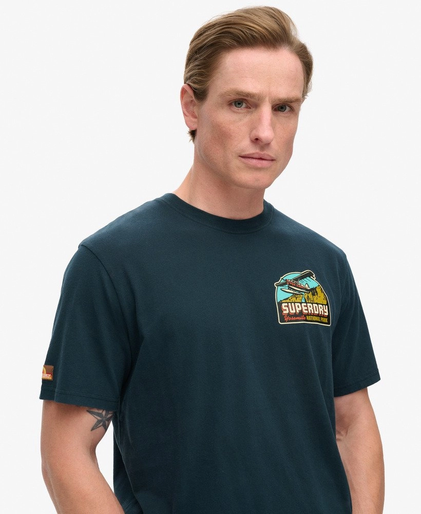Travel Postcard Chest Tshirt | Eclipse Navy