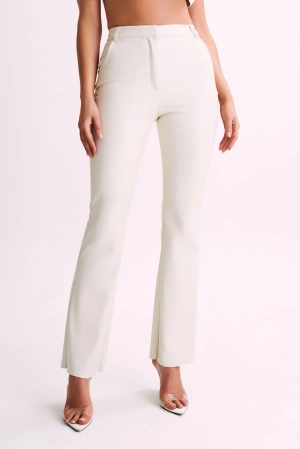 Tyra Straight Leg Faux Leather Pants - Ivory