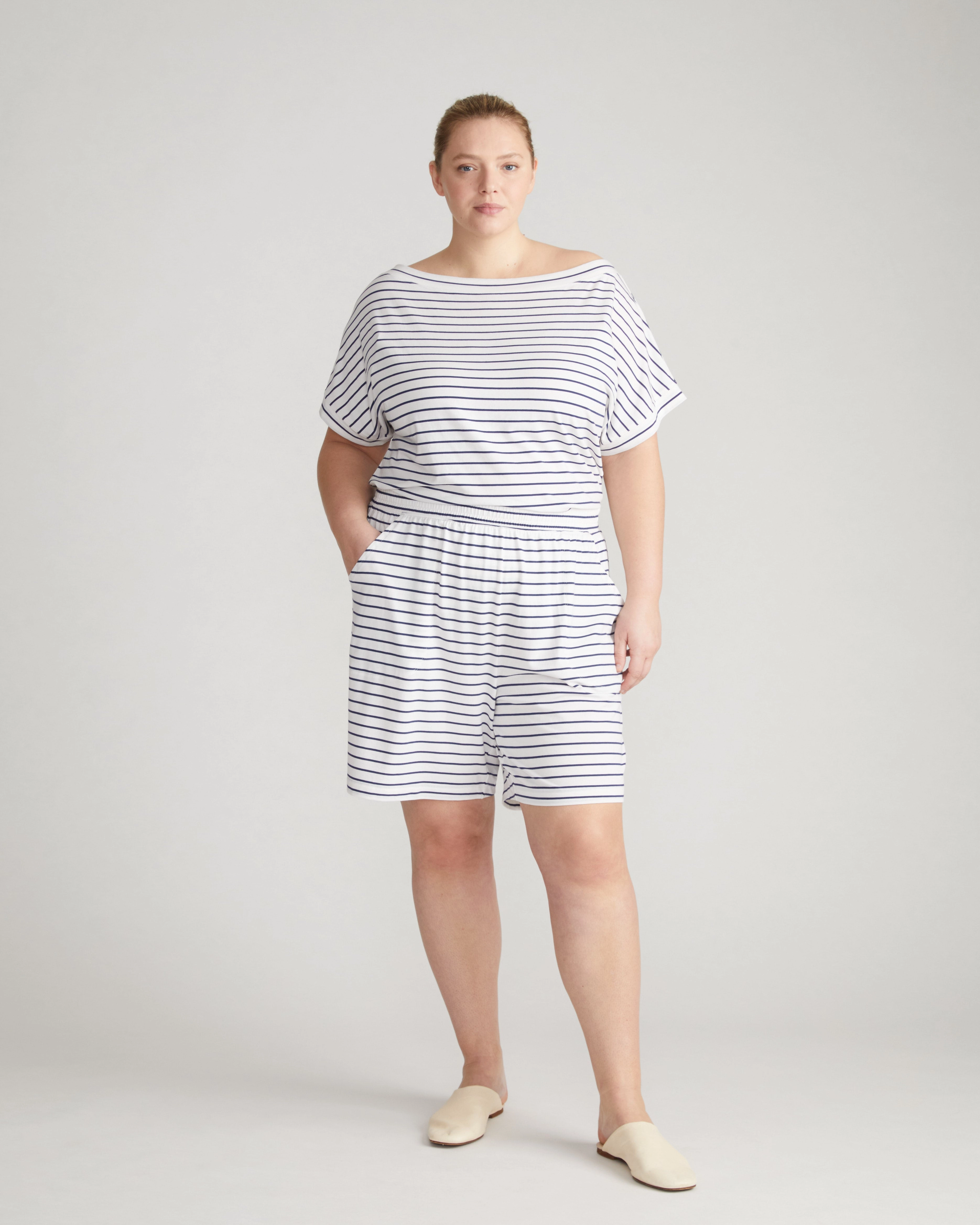 UltimateS Lorelai Lounge Shorts - White/Cenote Stripe