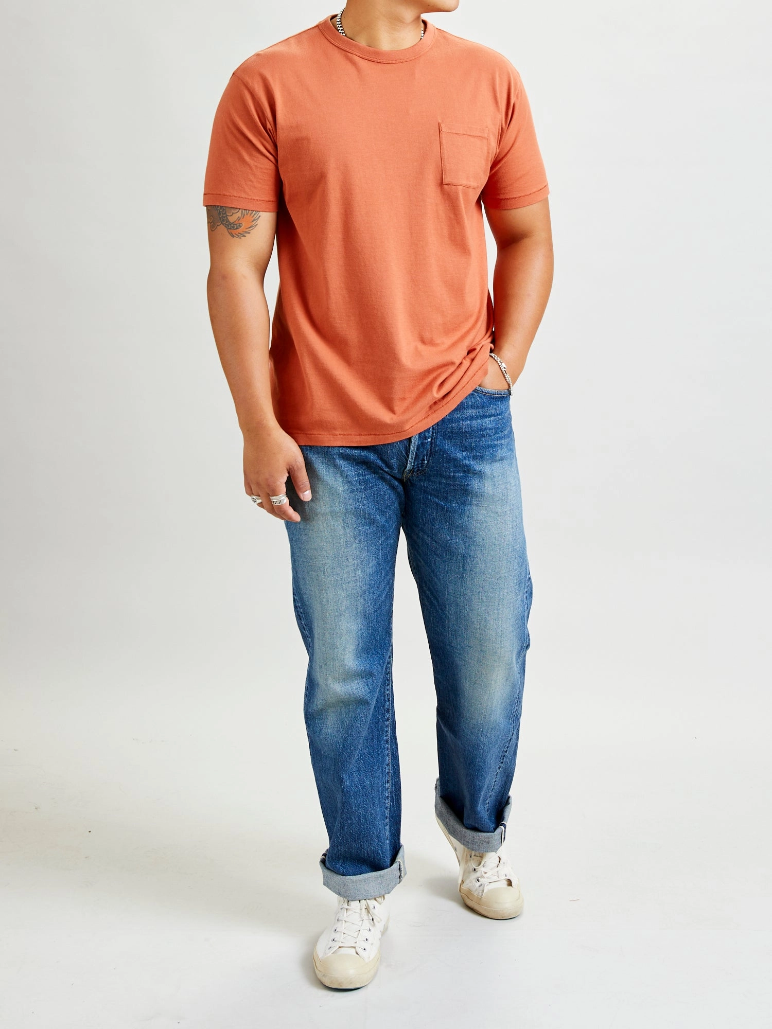 Vintage Knit Pocket T-Shirt in Orange