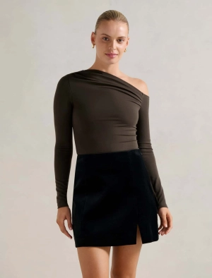 Violet Velvet Split Mini Skirt