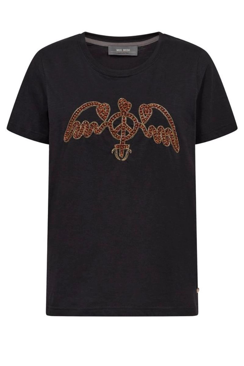 Wing O-SS Deco Tee | Black | T-Shirt fra Mos Mosh