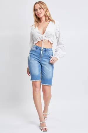 Women’s Curvy  Fray Hem Bermuda