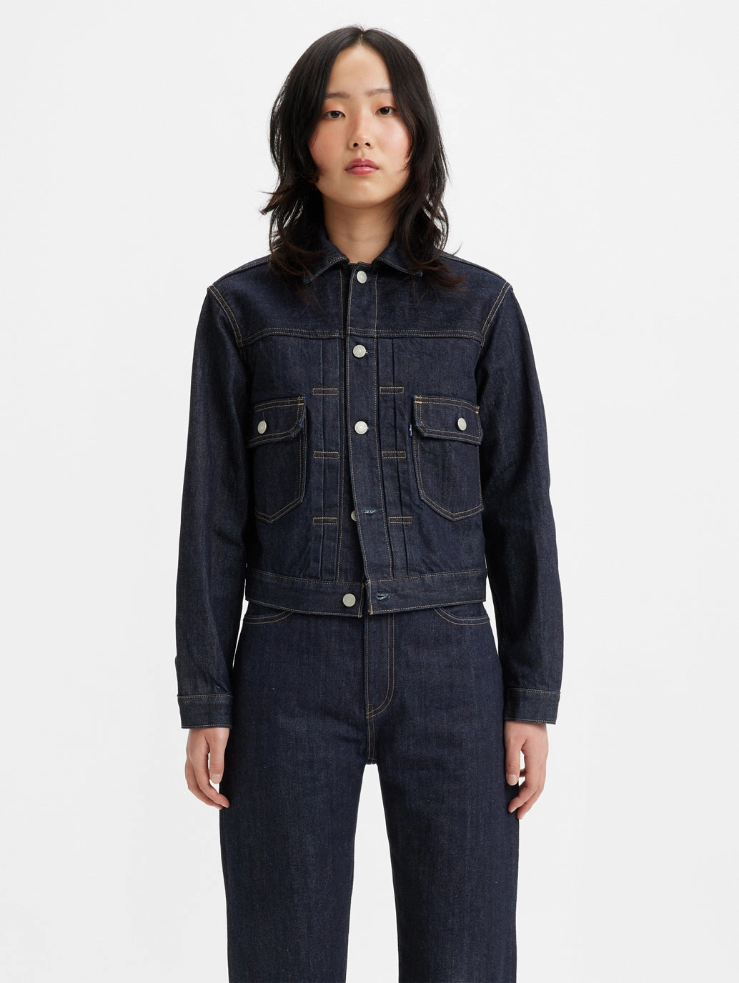 Women's Solid Spread Collar Denim Jacket