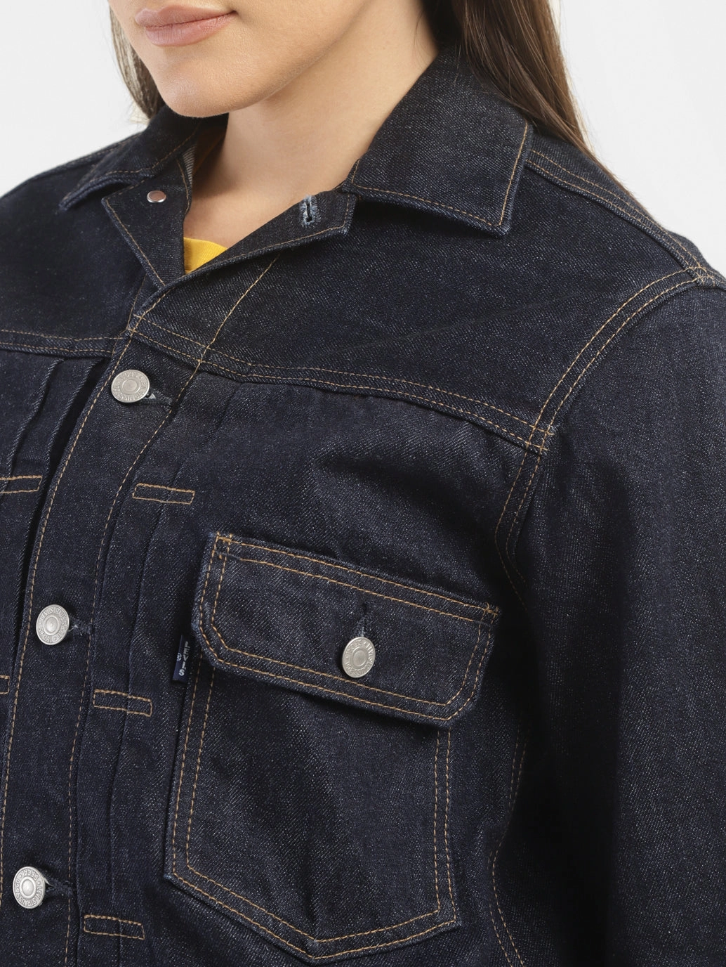 Women's Solid Spread Collar Denim Jacket