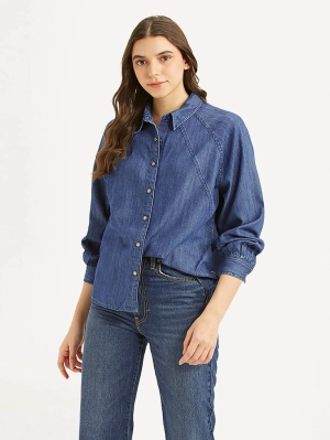 Women's Solid Spread Collar Shirt