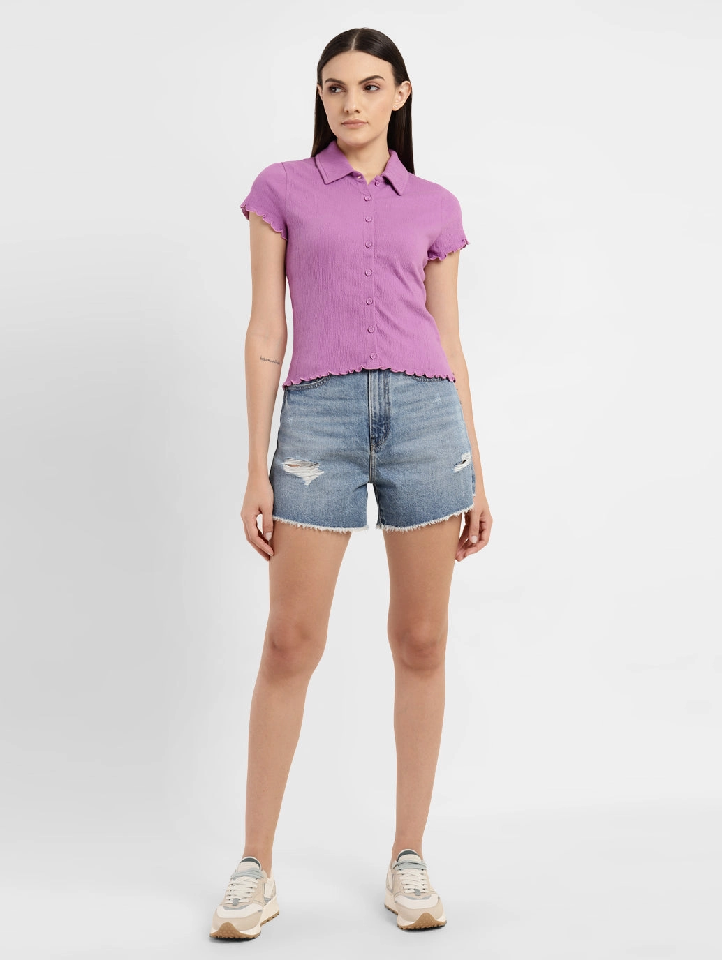 Women's Solid Spread Collar Top