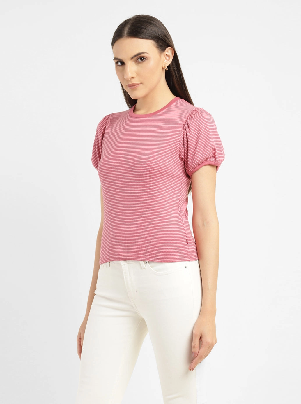 Women's Striped Pink Round Neck Top