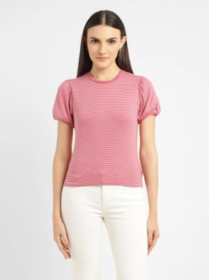 Women's Striped Pink Round Neck Top