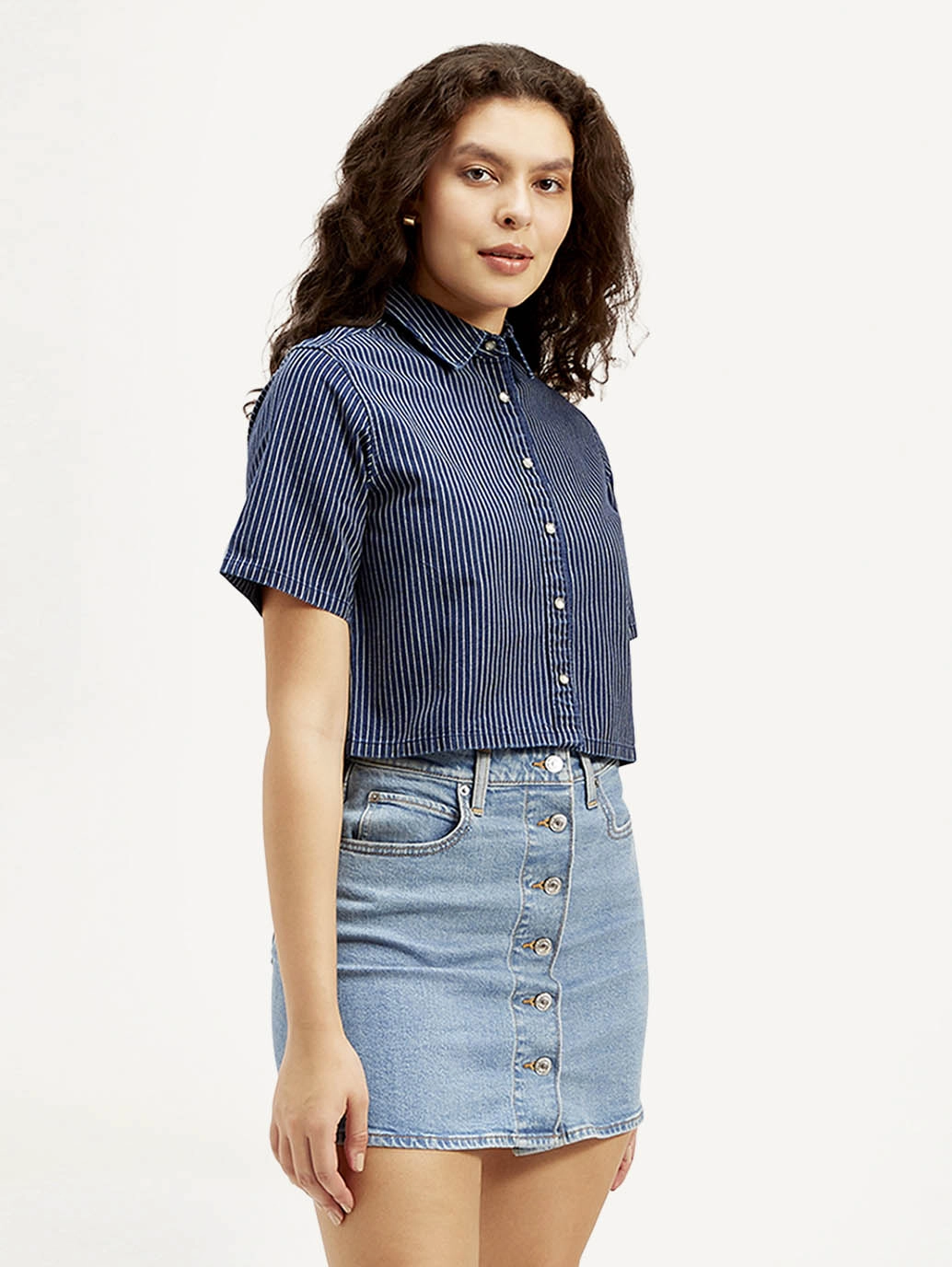 Women's Striped Spread Collar Shirt