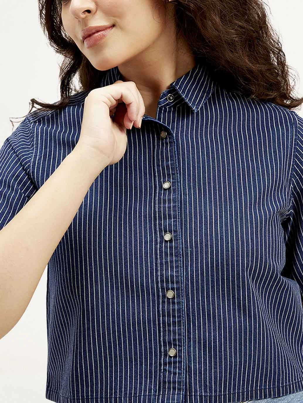 Women's Striped Spread Collar Shirt