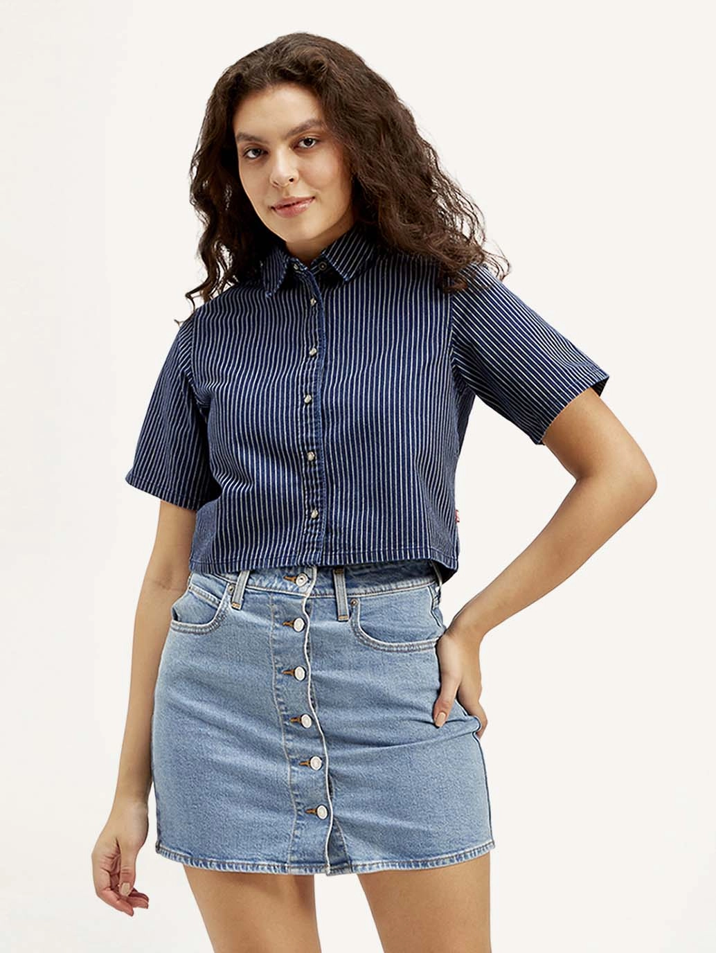 Women's Striped Spread Collar Shirt