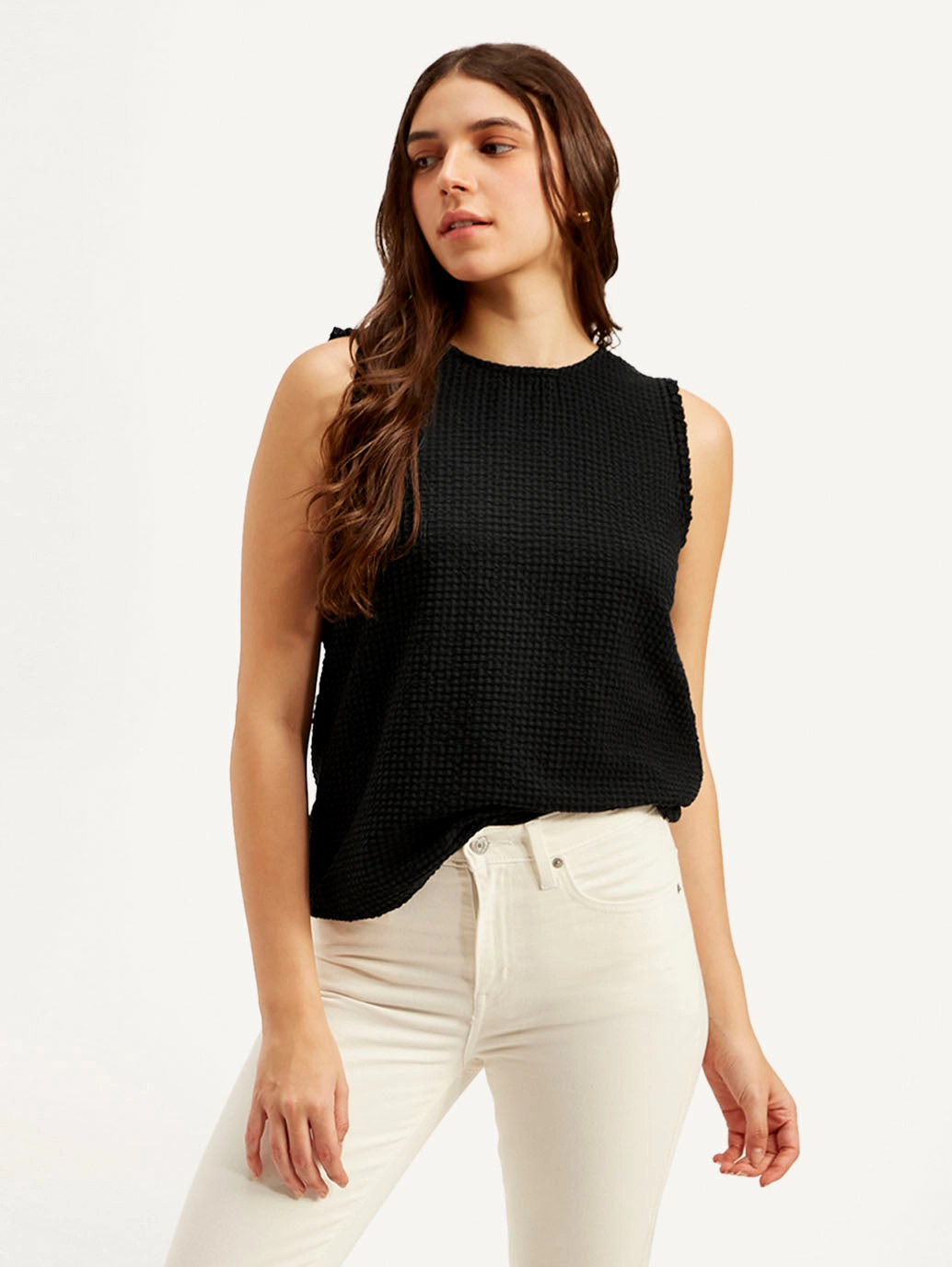 Women's Textured Black Round Neck Top