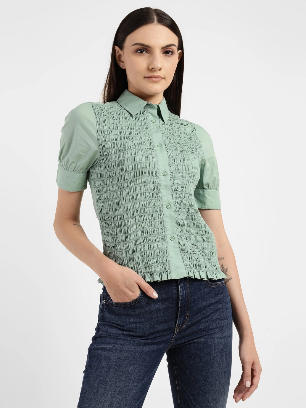 Women's Textured Spread Collar Shirt
