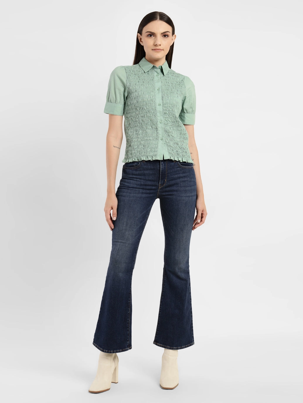 Women's Textured Spread Collar Shirt