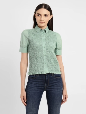 Women's Textured Spread Collar Shirt