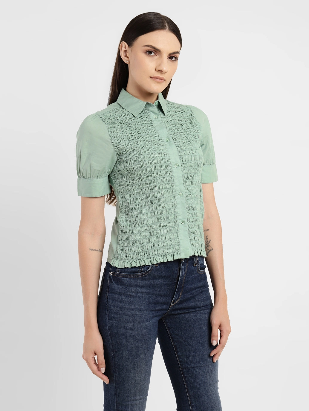 Women's Textured Spread Collar Shirt