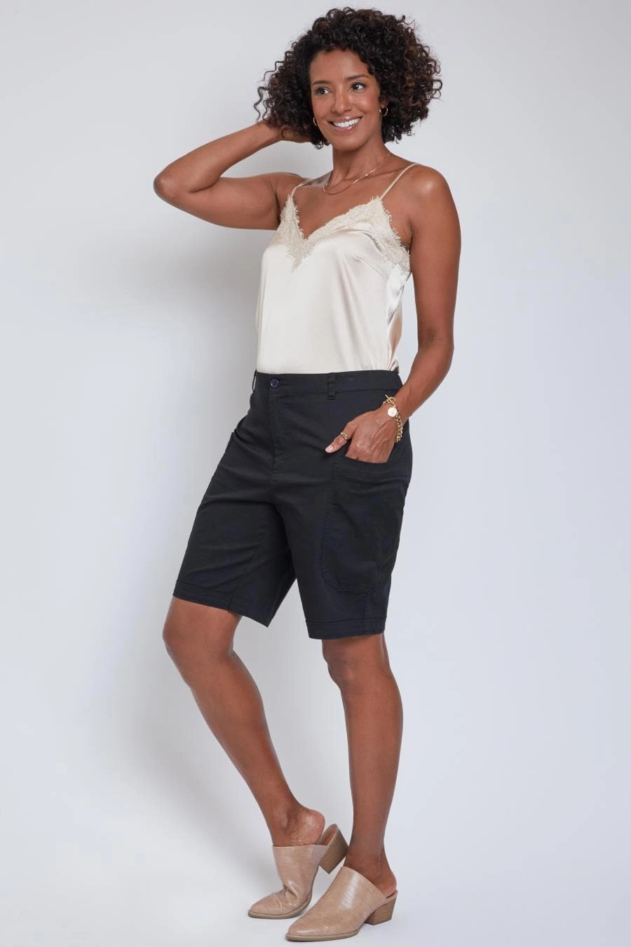 Women's Wide Leg Bermuda Shorts with Big Pockets