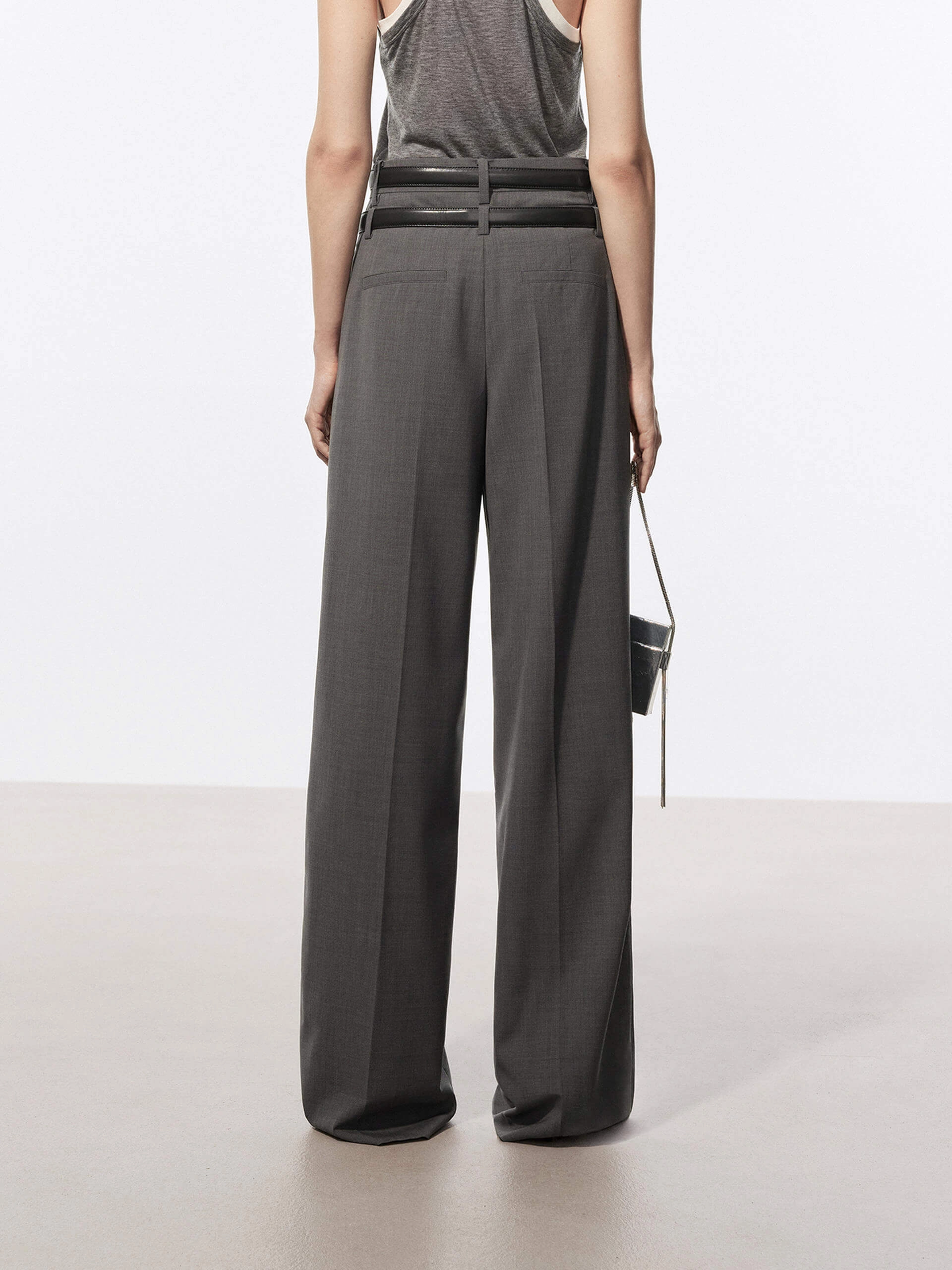 Wool Blend Belt Pants