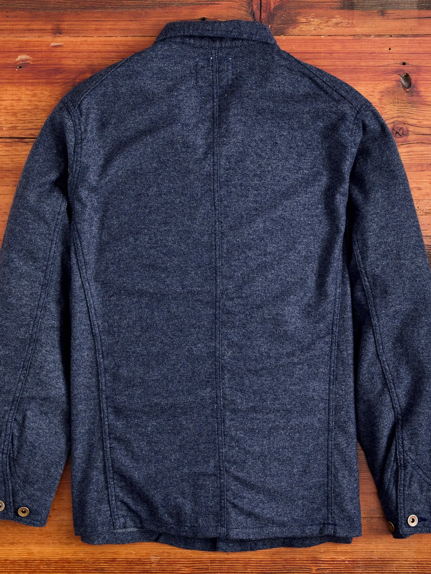 Wool Cashmere Herringbone Chore Coat in Navy