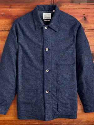 Wool Cashmere Herringbone Chore Coat in Navy