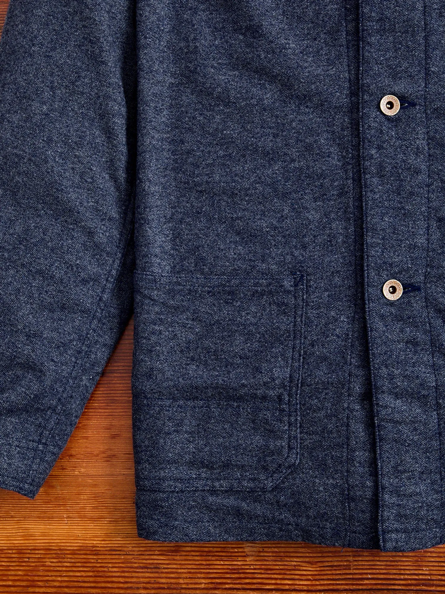 Wool Cashmere Herringbone Chore Coat in Navy