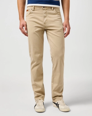 Wrangler Texas Stretch Authentic Straight Cotton Dobby Trousers - Timberwolf