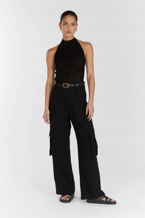 ZADIE BLACK CROCHET HALTER TOP