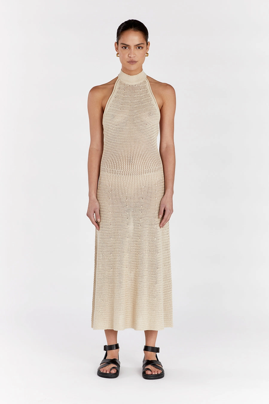 ZADIE NATURAL CROCHET MIDI DRESS
