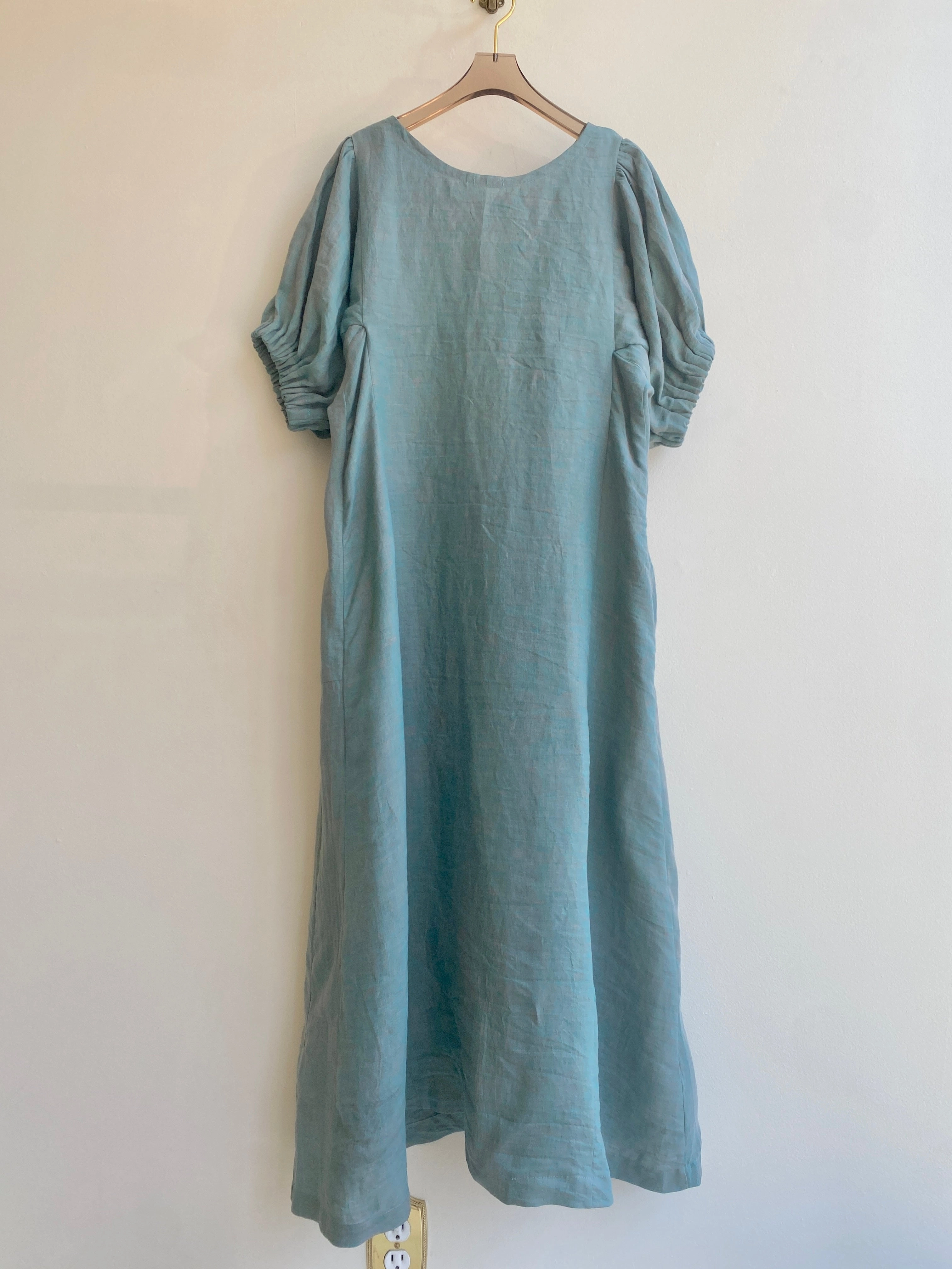 Zero Waste Pale Blue Gathered Short Sleeve Dress