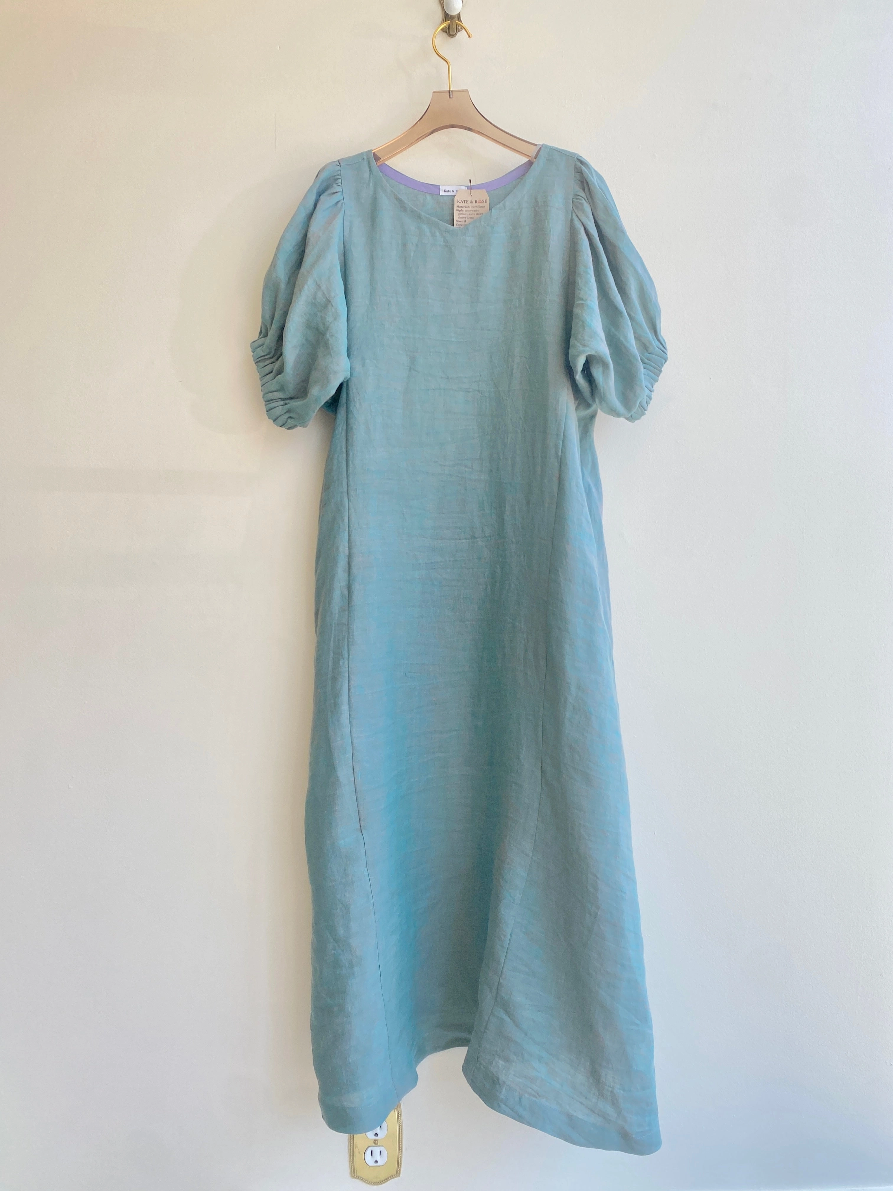 Zero Waste Pale Blue Gathered Short Sleeve Dress