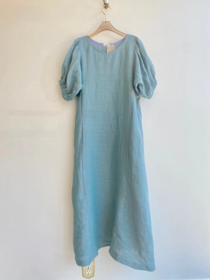Zero Waste Pale Blue Gathered Short Sleeve Dress