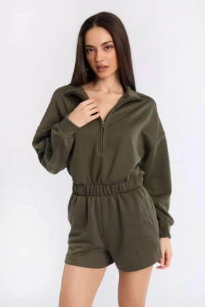 Zip-Up Fleece Long Sleeve Mock Neck Romper