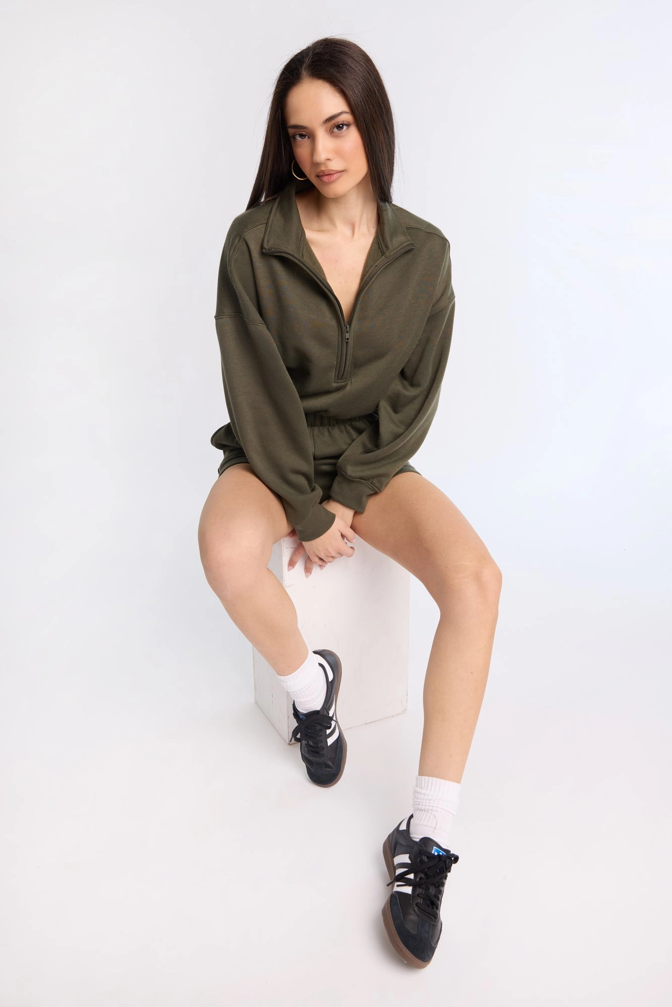 Zip-Up Fleece Long Sleeve Mock Neck Romper